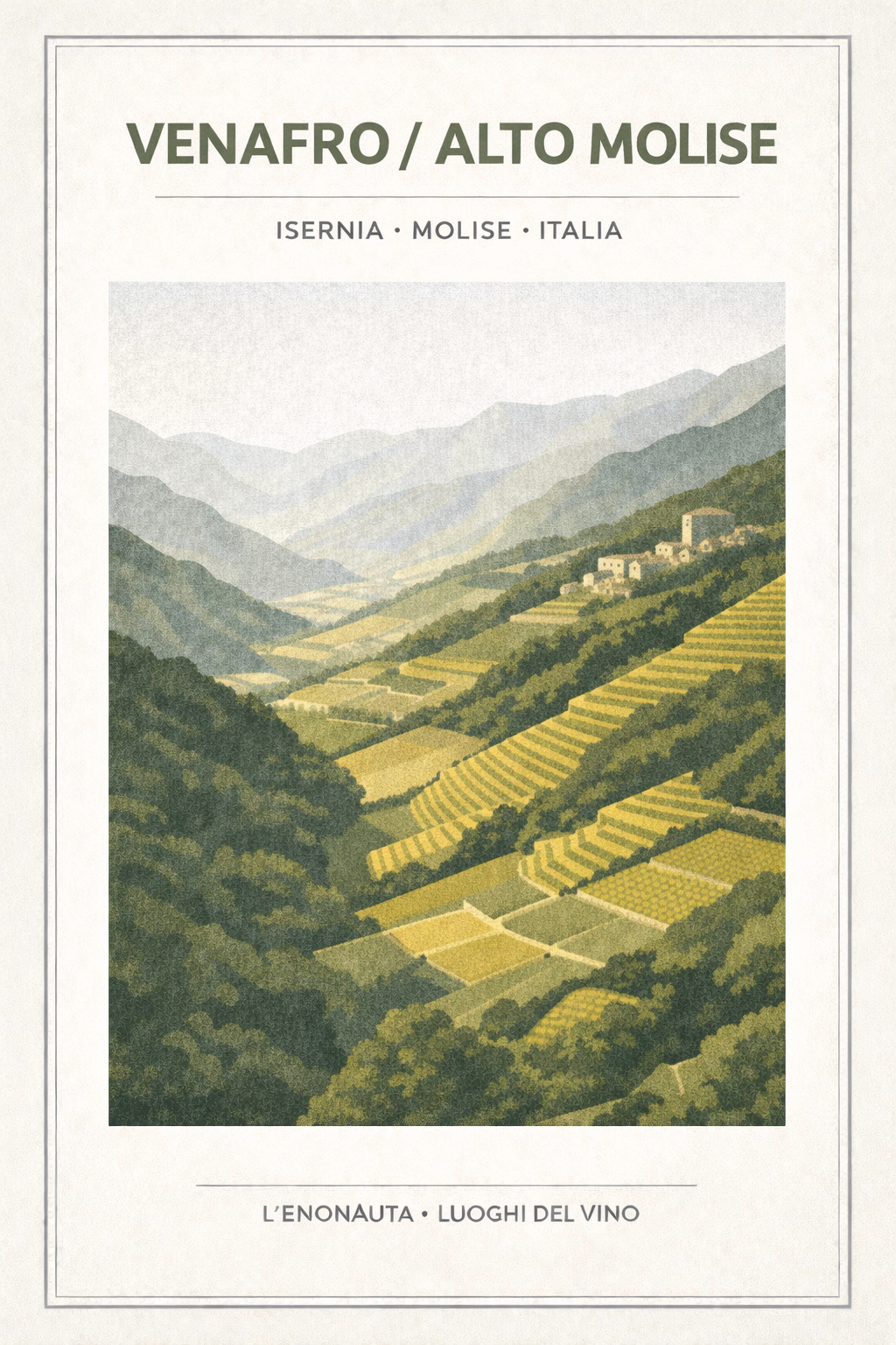 Poster illustrato dedicato a Venafro per la serie Luoghi del vino